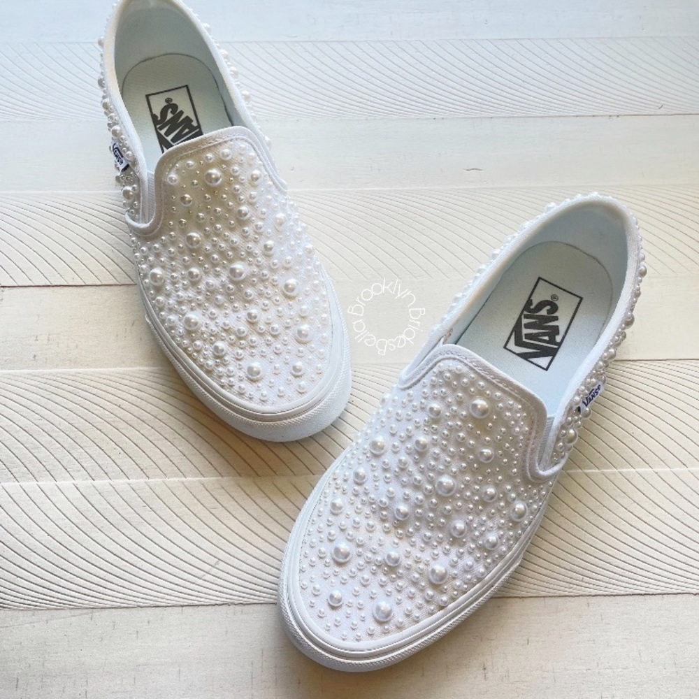 Pearl Embellished White Wedding Sneakers